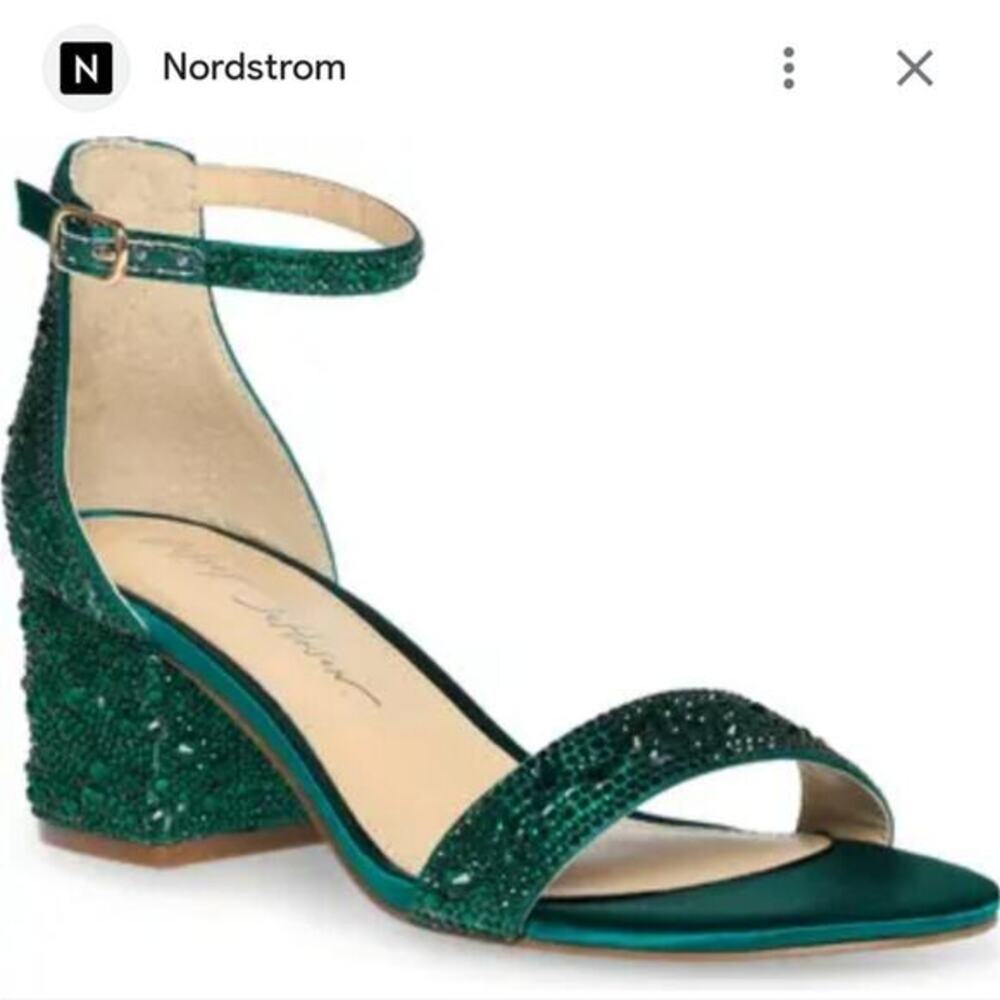 Betsey Johnson Mari Emerald Green Rhinestone Ankle Strap Block Heels Women Shoes